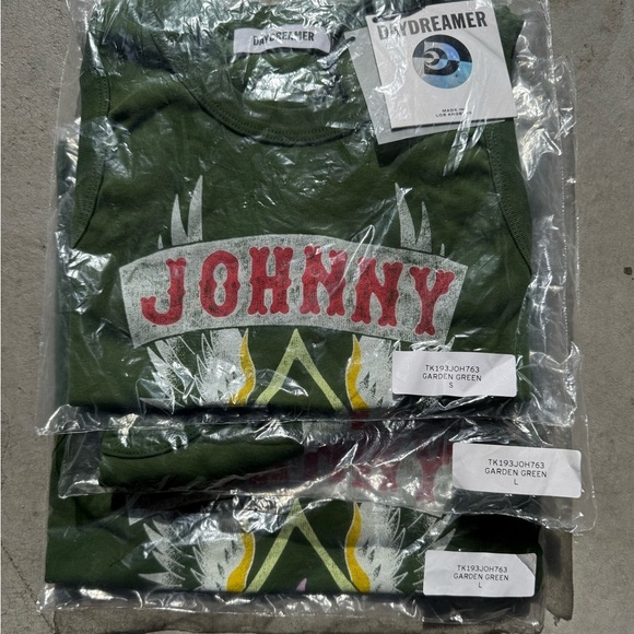 DAYDREAMER Johnny Cash Ring of Fire Shrunken Tank Garden Green Small Large - Picture 6 of 7